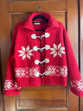 Red Snowflake Toggle Sweater